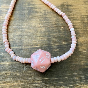 DnD necklace, Critical Role, Pink Opal, D20, MTG, Agate, Sterling Silver, RPG, polyhedral, Critters, critrole, geek and sundry, D&D