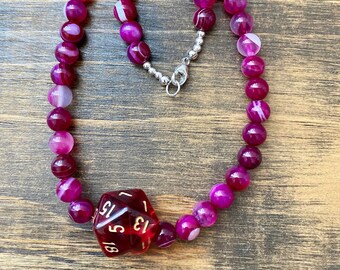 DnD ketting, Bertrand, Critical Role, Agaat Kralen, 17 ", D20, MTG, Agaat, Sterling Zilver, RPG, polyhedraal, Critters, critrole, D &D