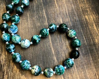 Sterling Silver & Green Agate Necklace, 18-21", adjustable, beaded necklace, gift for women - treat yourself!