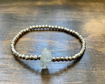 Silver & Aquamarine bracelet, beaded bracelet, stretch bracelet, elastic, stacking, gift, Hematite beads, gift for her