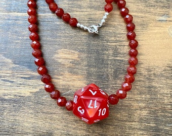 DnD necklace, Critical Role, Agate Beads, 18", D20, MTG, Agate, Sterling Silver, RPG, polyhedral, Critters, critrole, D&D