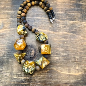 Dungeons and Dragons necklace, DnD, Tigers Eye Beads, Sterling Silver clasp, D&D, Critical Role, RPG, geek gift, D20, gift, geek gift