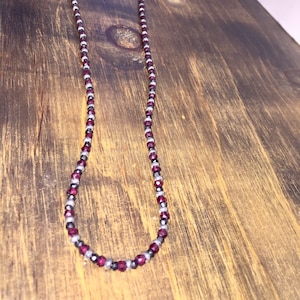 Garnet, Black Spinel, Hematite, & Sterling Silver Beaded Necklace, 34&quot;, long necklace, January Birthstone, layering, Steven Universe