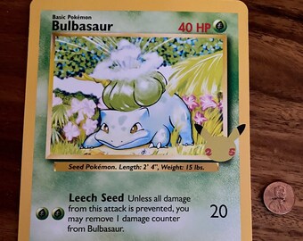 Jumbo/Oversized Bulbasaur card, autographed by voice actor Tara Sands, Pokemon cards, autograph, anime, Bulbasaur, Pokemon