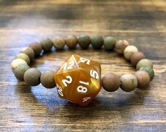 DnD Armband, Jaspis Perlen, elastisches Armband, Würfel, DnD, D20, MTG, Critters, RPG, Würfel, Vox Machina, Critical Role, Geek Geschenk, dnd Geschenke