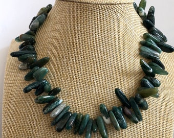 Natürliche grüne Moos Achat, verstellbar 15-18", Perlen Halskette, erhältlich in Gold und Silber, Boho, Stammes,Geschenk für Frauen - gönnen Sie sich!