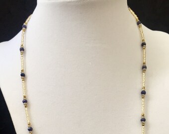 Sapphire, Hematite, and Chinese Crystal Necklace 23.5", beaded necklace, birthstone necklace,gifts for women mom sister friend wife