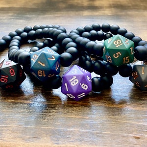 DND Bracelet, DnD Jewelry, D20, MTG, Onyx Beads, Critical Role, RPG, polyhedral dice, dice, critrole, mighty nein