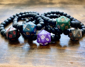 DND Armband, DnD Schmuck, W20, MTG, Onyx Perlen, Kritische Rolle, Rollenspiel, polyedrische Würfel, Würfel, Critrol, Mächtig nein