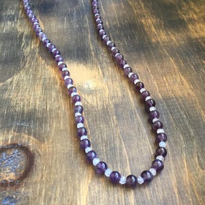 Amethyst & Moonstone Beaded Necklace, Sterling Silver Clasp 23.5&quot;, February Birthstone, June Birthsone, Steven Universe necklace, gift