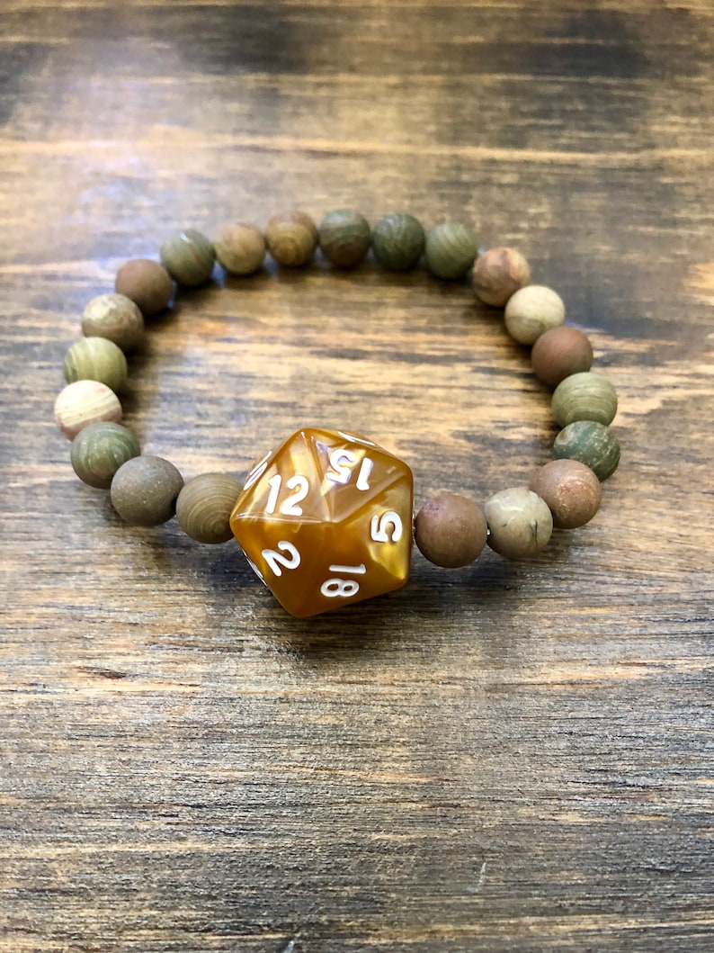 Dnd Bracelet Jasper Beads Elastic Bracelet Dice Dnd D20 Etsy
