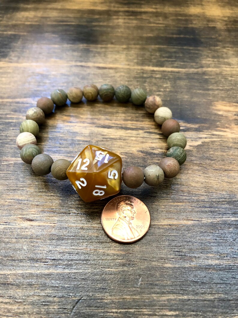 Dnd Bracelet Jasper Beads Elastic Bracelet Dice Dnd D20 Etsy