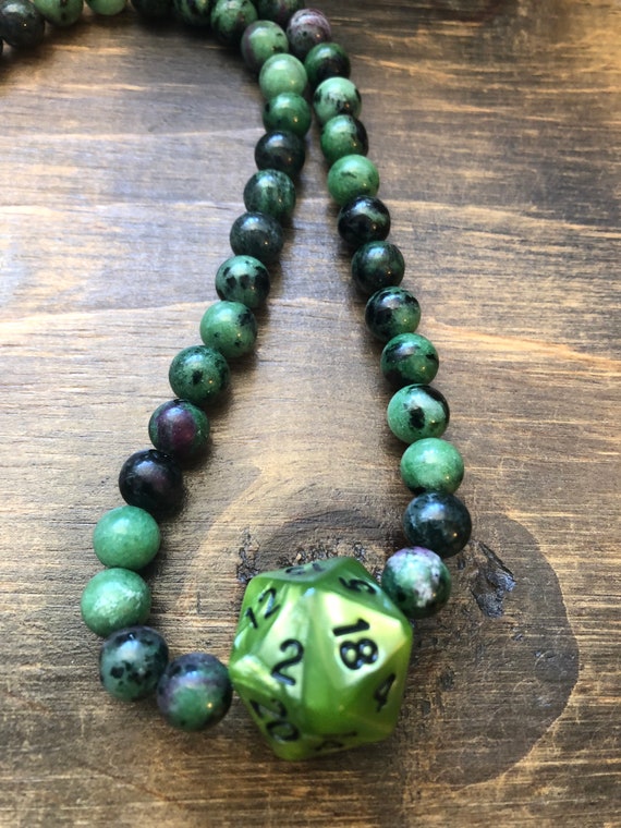 MTG DnD Critical Role Necklace polyhedral critrole D20 Fjord Ruby in Zoisite Critters RPG geek Lava Rock /& Sterling 17 Nott