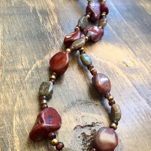 Red Jasper and Quartz Necklace 23.5&quot;, beaded necklace, gifts for women mom sister best friend wife girlfriend