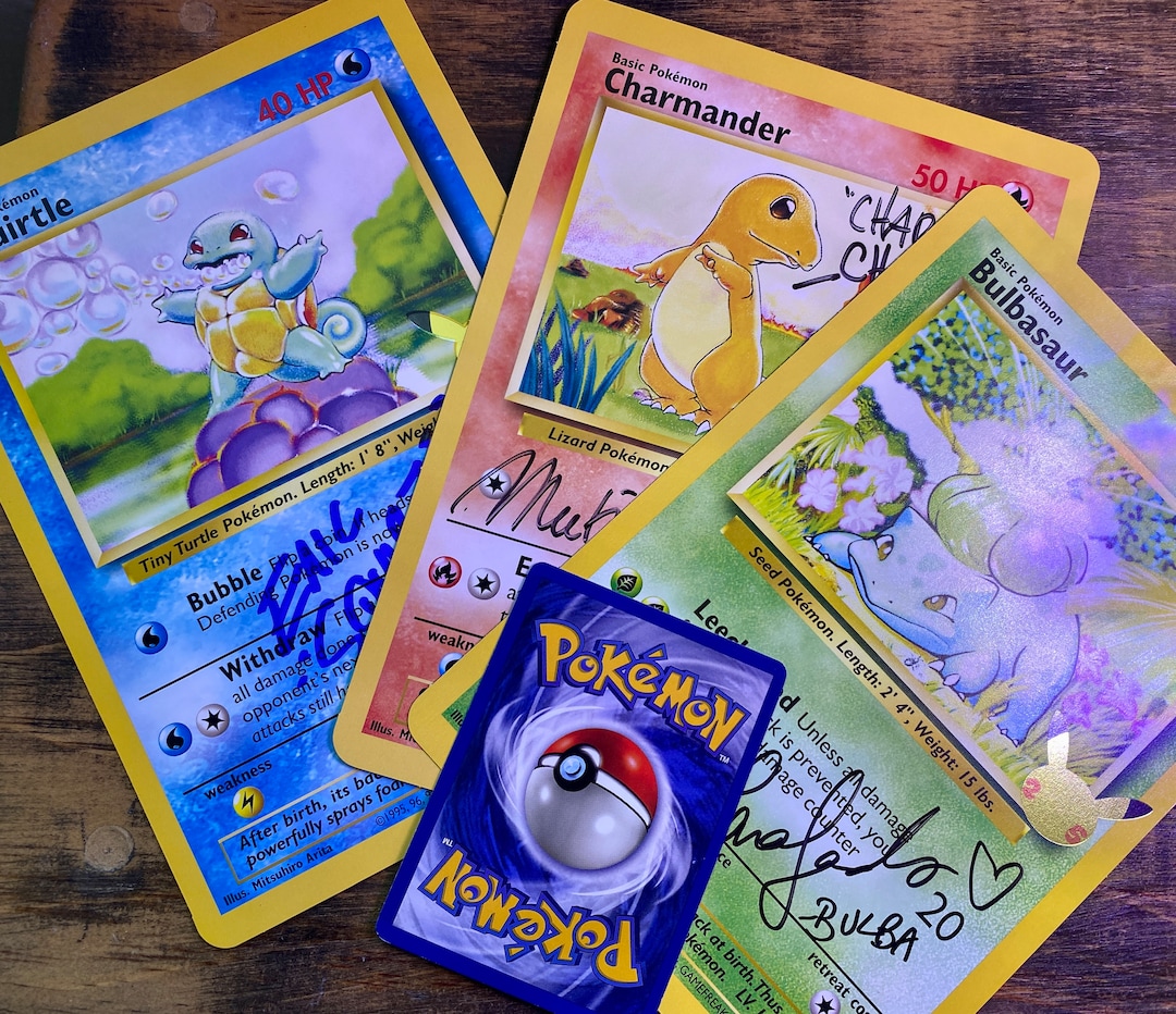 Oversized Autographed Pokemon Cards COA Included All 3 Starters Signed by Original Voice Actors