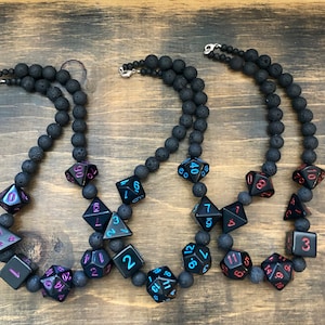 DnD Necklace, DnD, D20, MTG, Lava Rock Beads & Sterling Silver, unisex, Critical Role, RPG, nerd gift, dungeon master, critrole, nerd