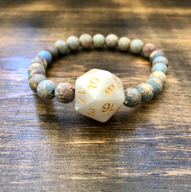 DnD Bracelet Jasper Beads elastic bracelet dice DnD D20 Etsy