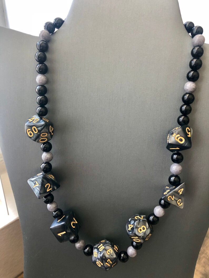 rpg 20 polyhedral Critters DnD Critical Role Necklace d20 Vax/'ildan Gray and Black Jade /& Sterling Silver Clasp Yasha mtg