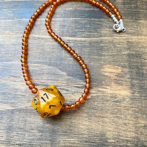 DnD necklace, Critical Role, Carnelian Beads, 17&quot;, D20, MTG, Agate, Sterling Silver, RPG, polyhedral, Critters, critrole, D&D