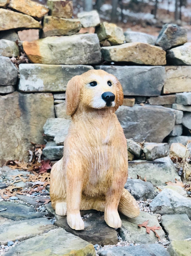 Chainsaw and Hand Carved Golden Retriever Statue/figurine Wood Carving