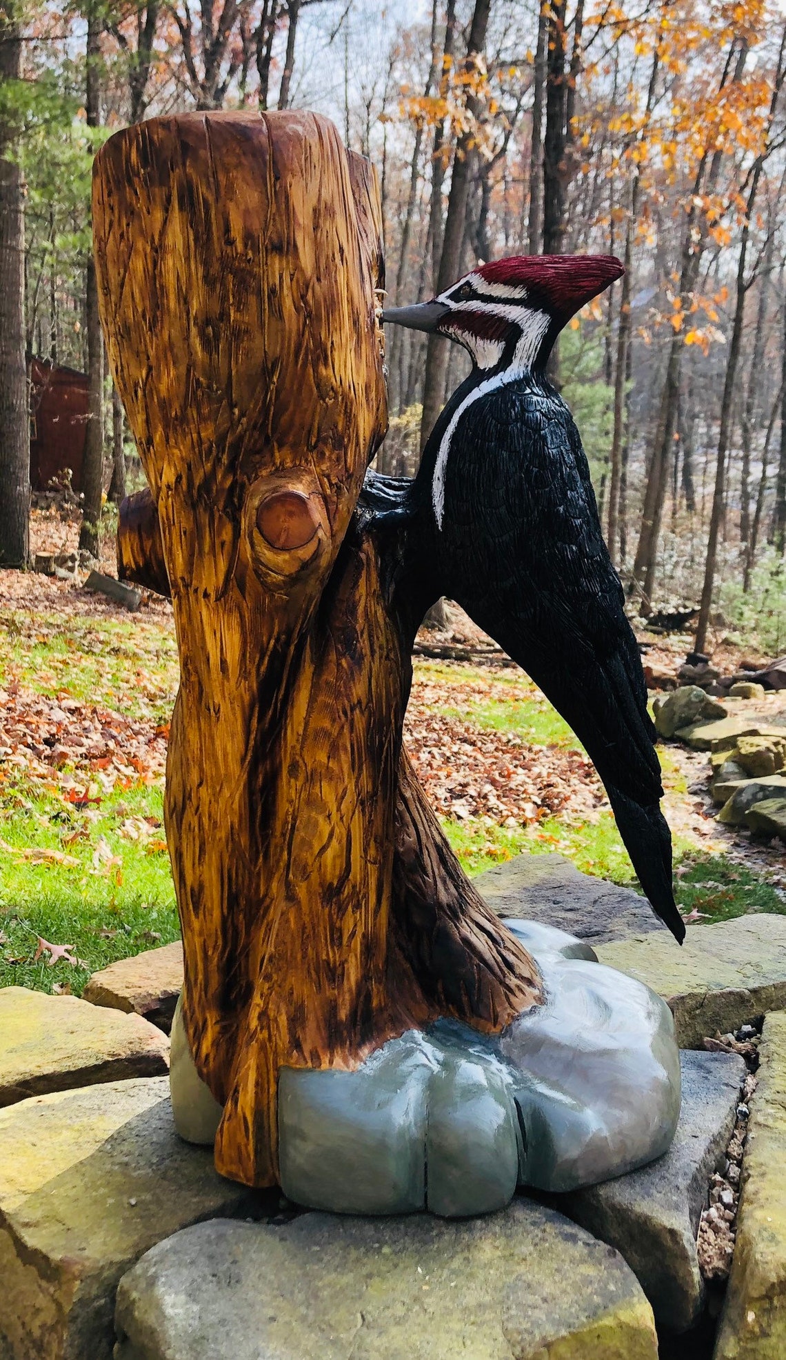 Chainsaw Carving Wood Carving Pileated Woodpecker Carved Etsy UK