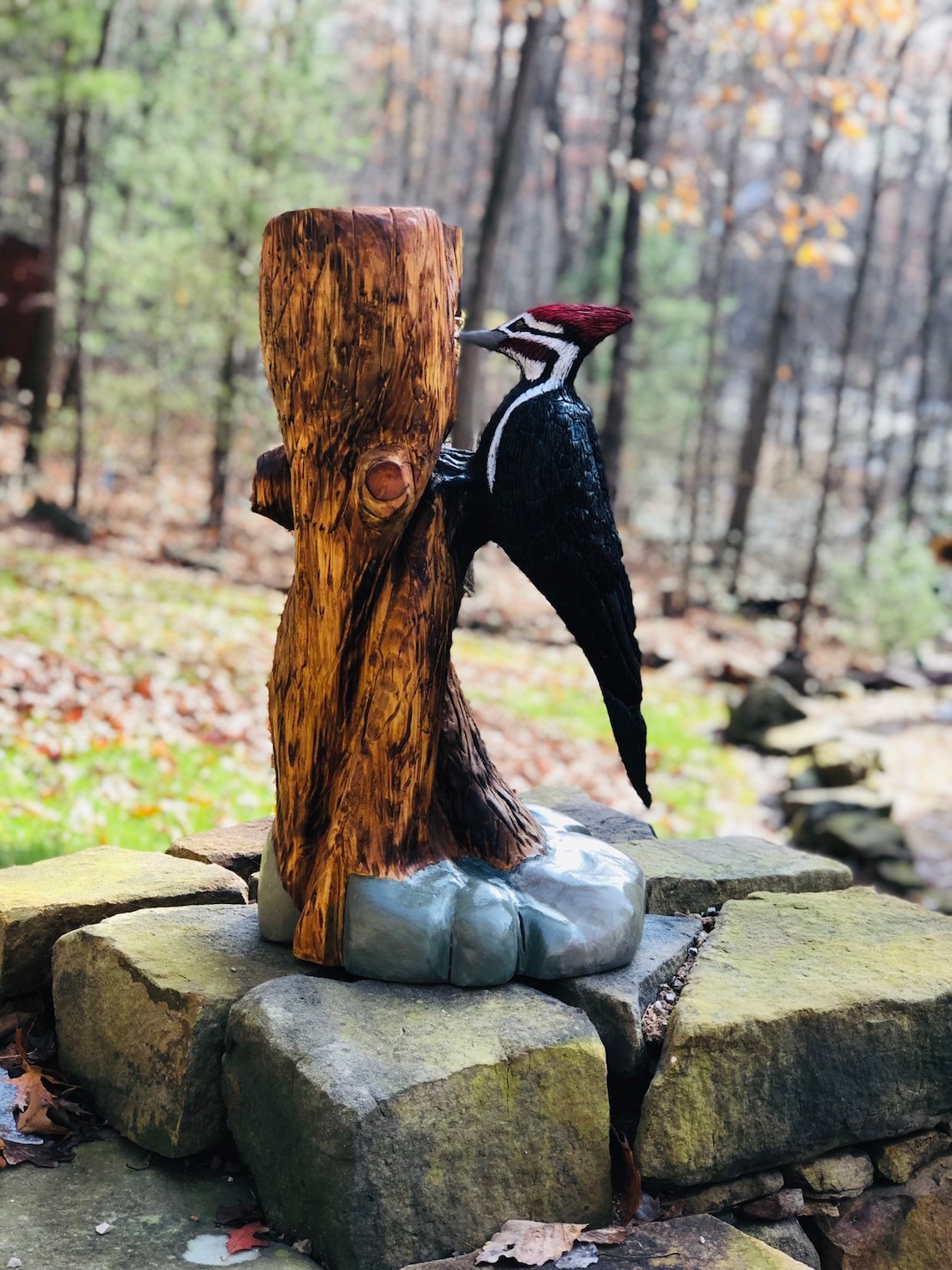 Chainsaw Carving Wood Carving, Pileated Woodpecker Carved From a