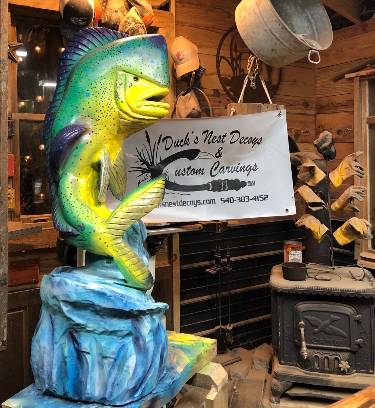Chainsaw Carved Wood Mahi Mahi, Dolphin Fish---carved Fish