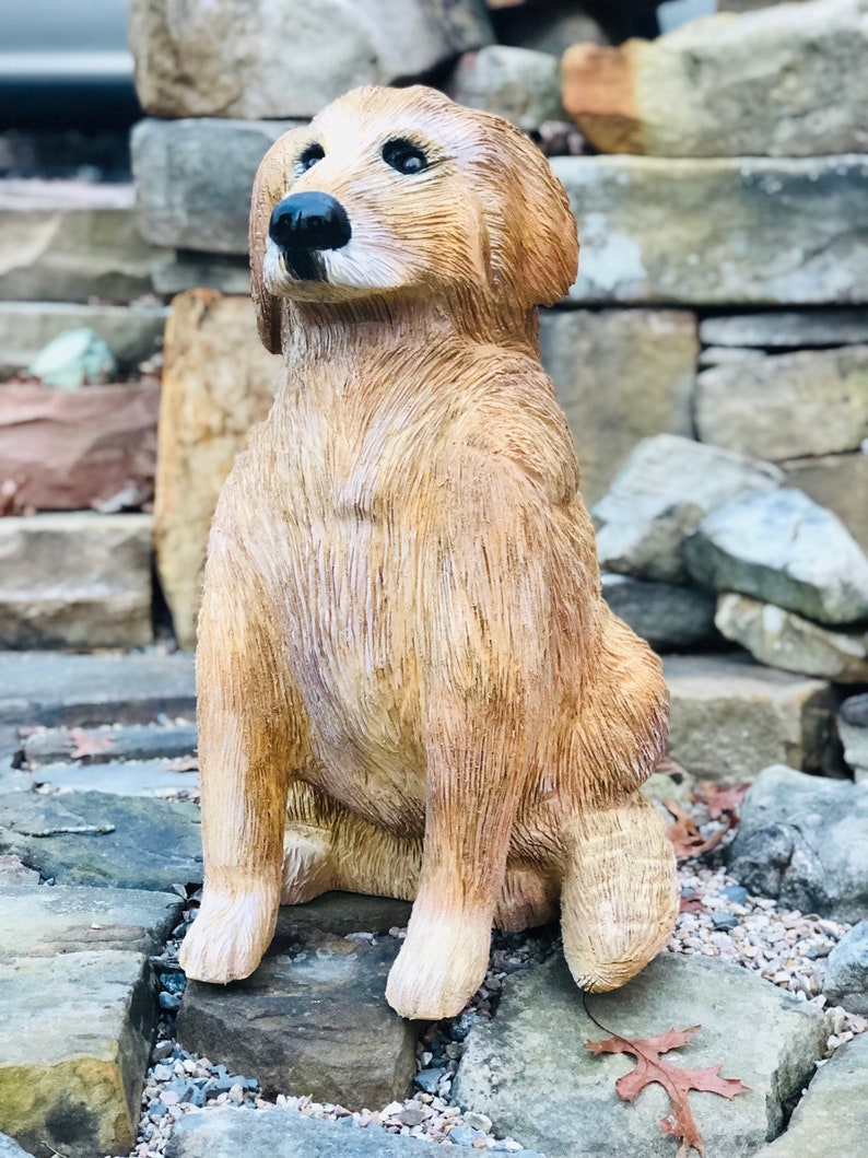 Chainsaw and Hand Carved Golden Retriever Statue/figurine Wood Carving