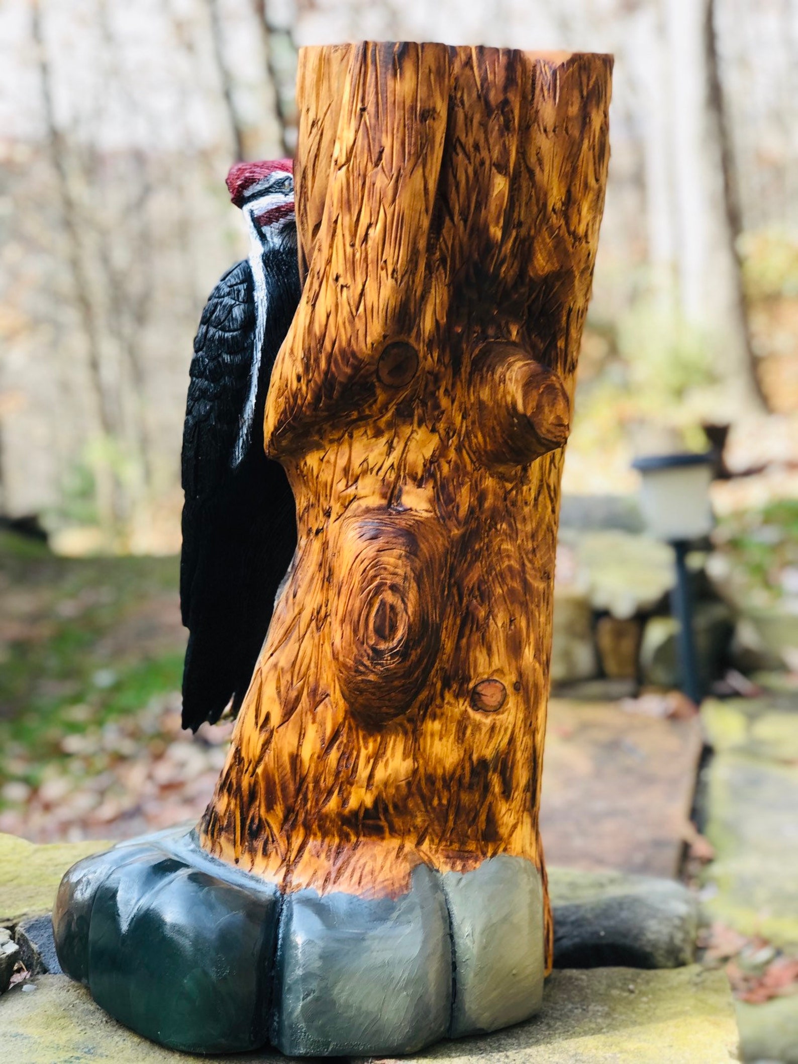 Chainsaw Carving Wood Carving, Pileated Woodpecker Carved From a