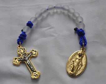 Blue Twine & Bead Decade Rosary with Gold Miraculous Medal