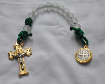 Green Twine & Bead Single Decade St. Benedict Medal Rosary