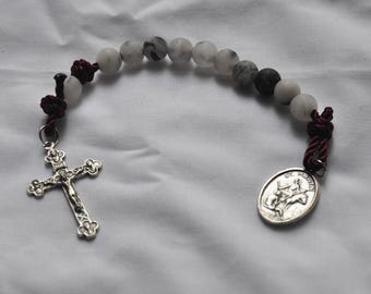 St. Martin Maroon Twine & Rutilated Quartz Bead Decade Rosary