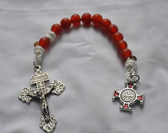 Carnelian Twine & Bead Decade Rosary with Pardon Crucifix and Fancy St. Benedict Medal