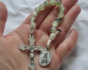 St. Brendan the Mariner One-Decade Rosary: Twine & Moss Prehnite Beads