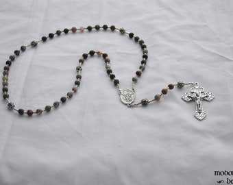 Marine Agate St. Michael Rosary With Pardon Crucifix