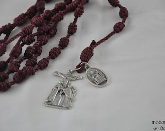 Mary's Dowry Rosary Maroon Wine Red Knotted Twine Rosary Featuring an Our Lady of Walsingham Medal and a Crucifix with Our Lady and St. John