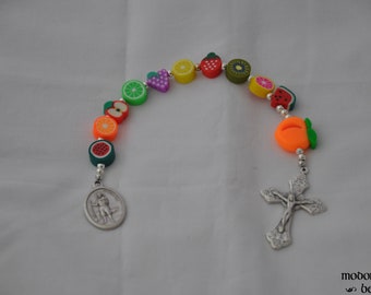 Fun 1-Decade Kids' Rosary for St. Isidore Patron Saint of Agriculture and Farming With Fruit Beads and Grape Crucifix