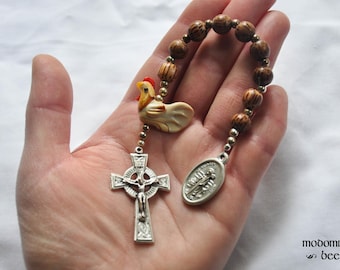 Unique Irish Chicken Rosary: St. Bridget, Patron Saint of Chicken Keepers One Decade Rosary with Celtic Crucifix