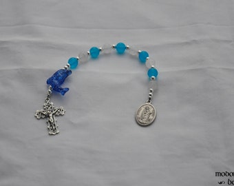 Fun Star of the Sea 1-Decade Kids' Rosary With Dolphin Bead and Blue and White Marble and Quartz Beads