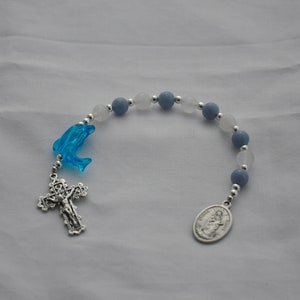 Fun 1-Decade Star of the Sea Rosary With Dolphin Bead and Blue Angelite and White Quartz Beads