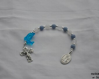 Fun 1-Decade Star of the Sea Rosary With Dolphin Bead and Blue Angelite and White Quartz Beads