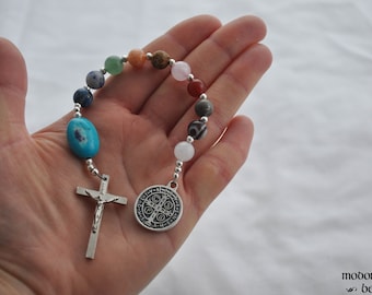 Mixed Gemstone 1-Decade Rosary With Agates, Quartz, K2 Jasper, Lapis Lazuli, and More