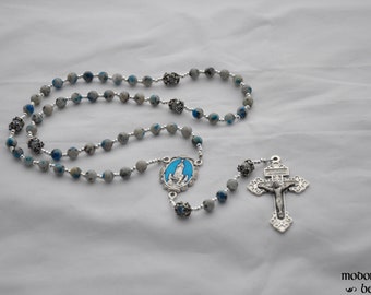 K2 Jasper Rosary With Blue OL Fatima Centerpiece and Pardon Crucifix