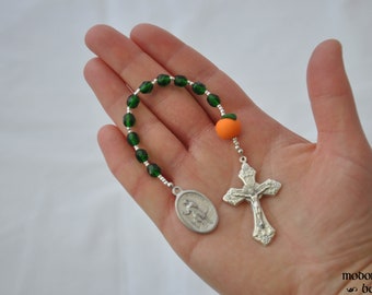 St. Isidore Patron Saint of Agriculture and Farming 1-Decade Rosary With Orange Fruit Bead and Green Glass Beads