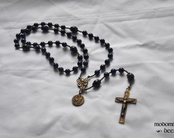 St. Andrew Patron Saint of Scotland Lapis Lazuli Rosary With Bronze Thistle Centerpiece