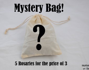 Super Discount Mystery Bag! 5 Handmade Knotted Twine Full Rosaries for the Price of 3, Completely Random Colors, Saints Medals, & Crucifixes