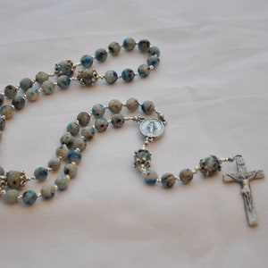 K2 Jasper Rosary With Miraculous Medal Centerpiece and Wood Grain Metal Crucifix
