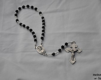 Holy Souls Purgatory Chaplet With Black Czech Glass Beads, Pardon Crucifix, and Ecce Homo-Mater Dolorosa Centerpiece (With Instructions)