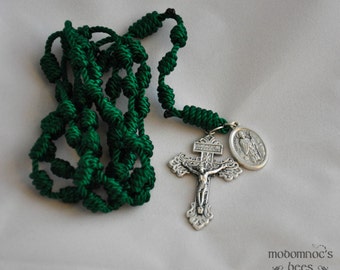 Irish Rosary: Green Knotted Twine Rosary with St. Patrick & St. Brigid Medal and Pardon Crucifix