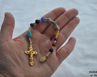 Mixed Gemstone 1-Decade Rosary With Agates, Quartz, Lapis Lazuli, Amethyst, and More